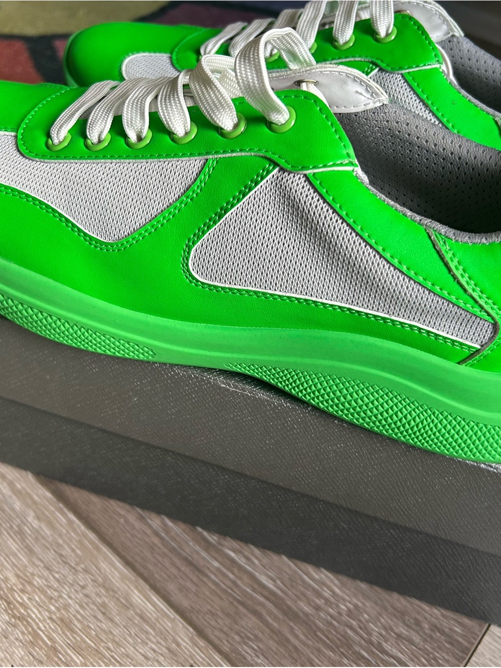 Men's Neon Green Athletic Sneakers - White Accents